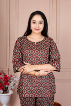 Majestic Divas Brown Printed Cotton Co-Ord Set