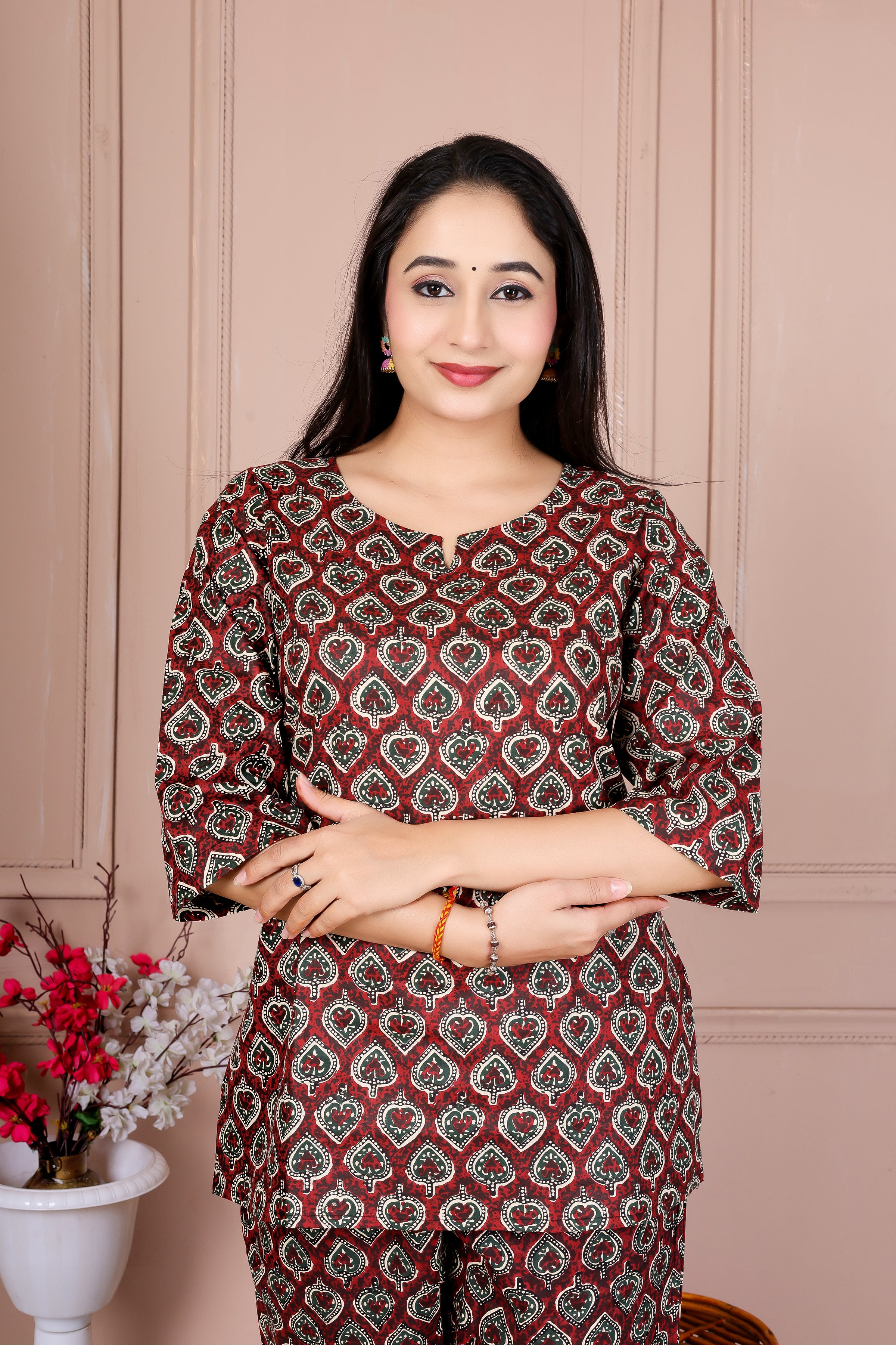 Majestic Divas Brown Printed Cotton Co-Ord Set