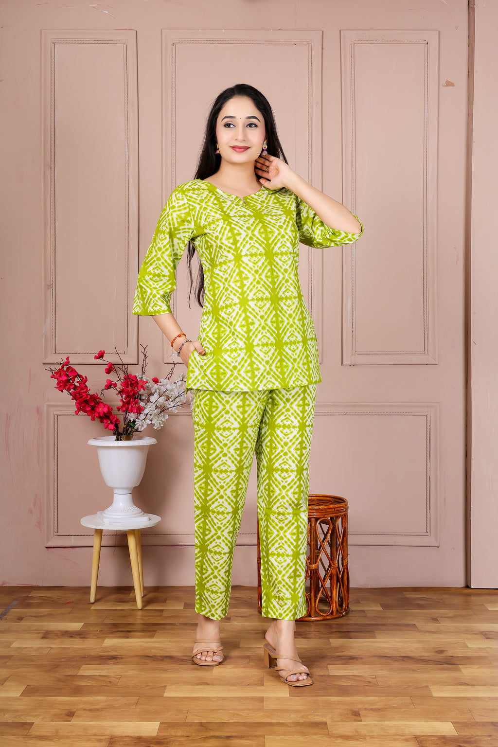 Majestic Divas Green Printed Cotton Co-Ord Set