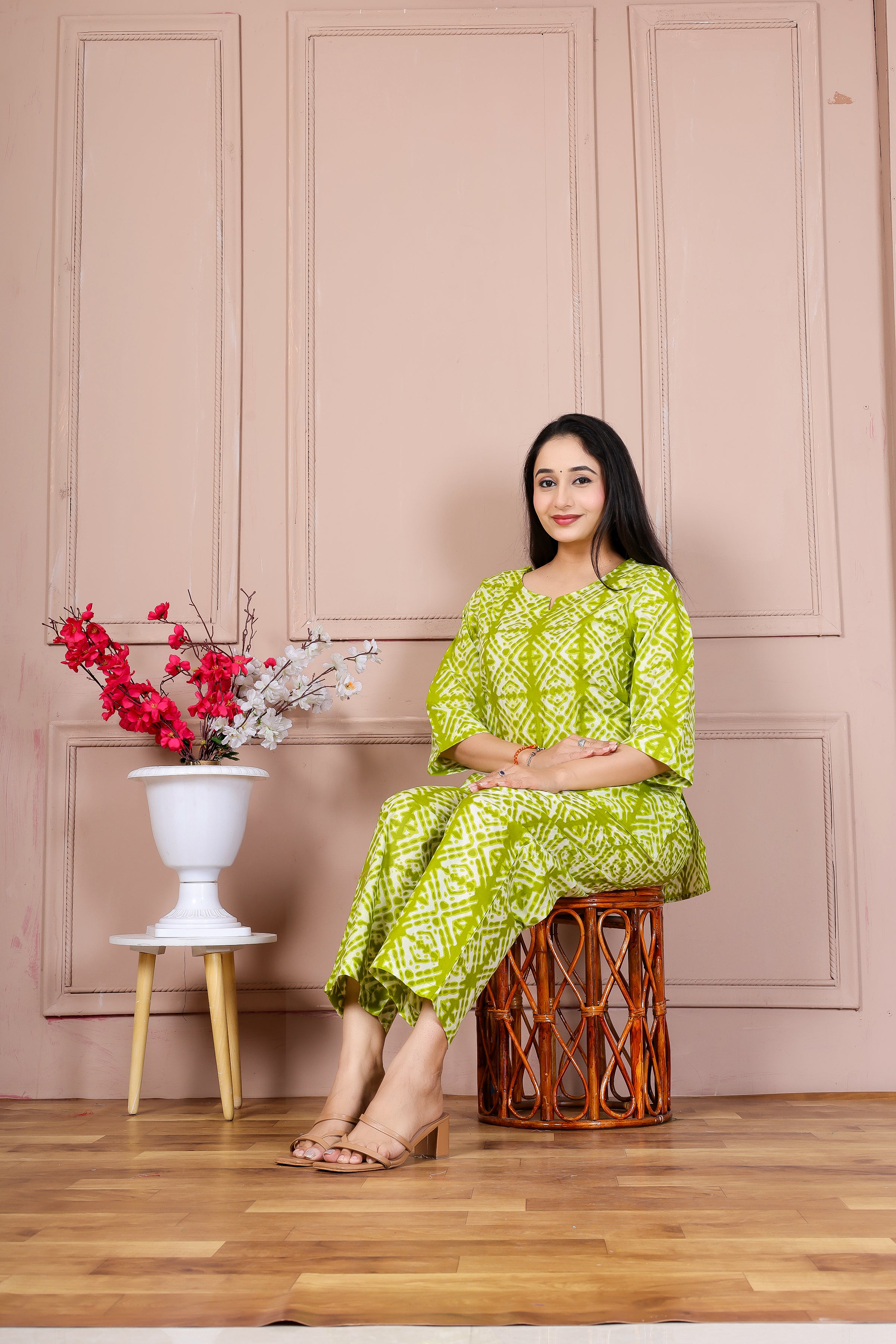 Majestic Divas Green Printed Cotton Co-Ord Set