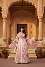 Peach Ivory Floral Digital Print Chiffon Anarkali Dupatta Set