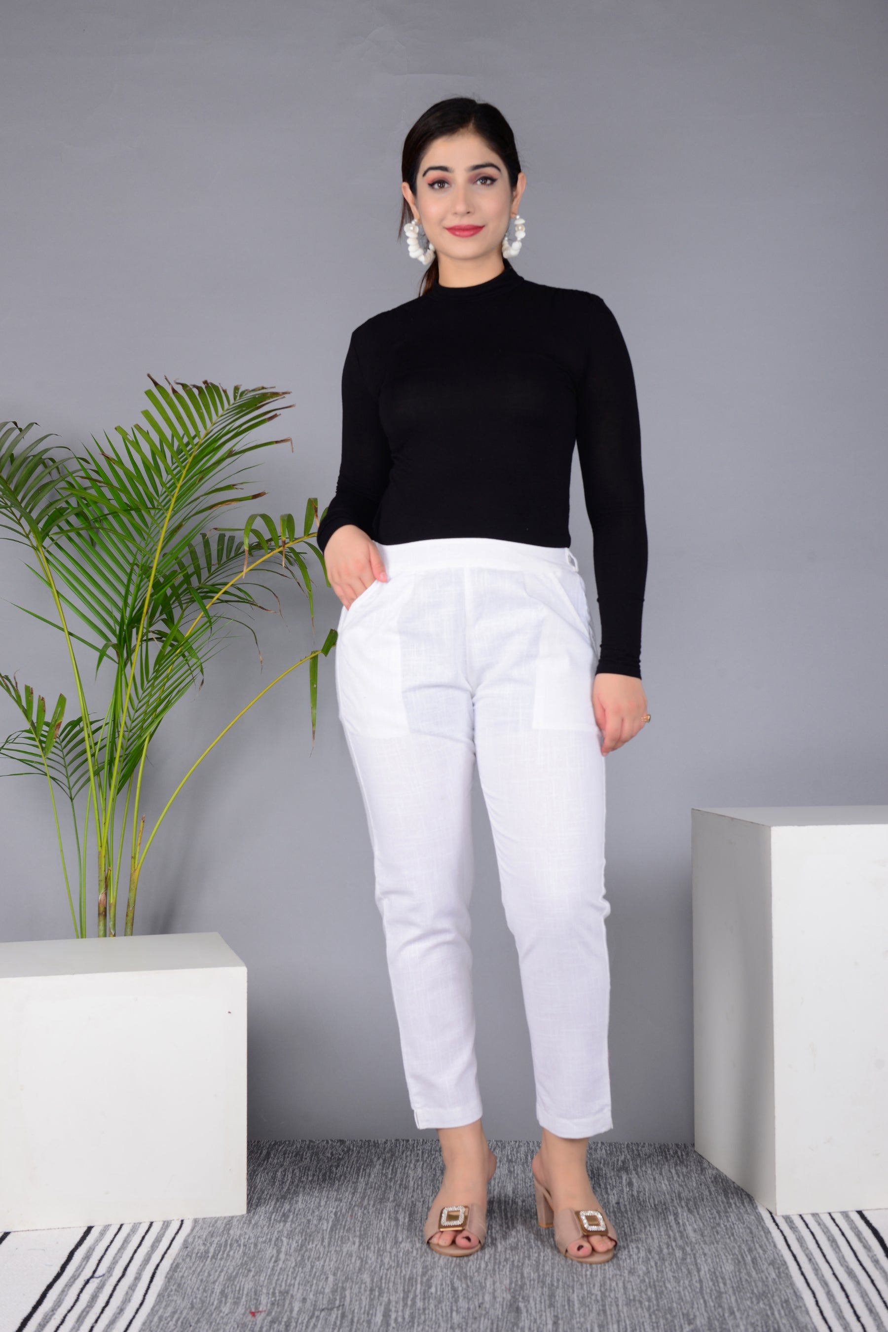 Majestic Diva's Women’s High Waist Classic White Tapered Pants