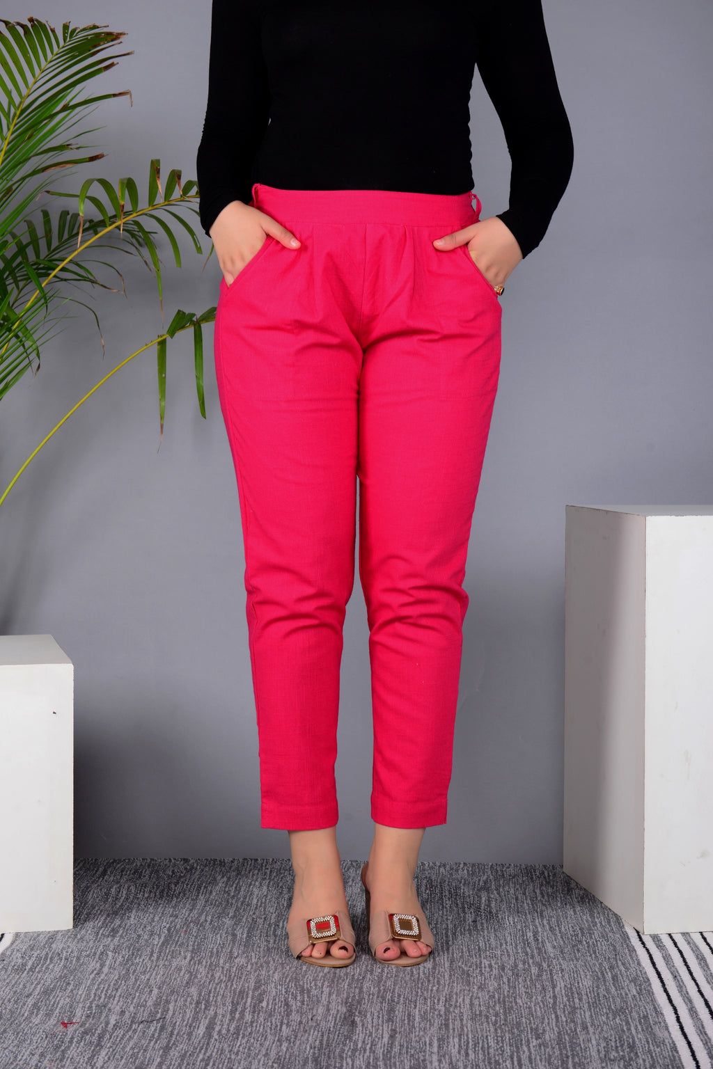 Majestic Diva's Women’s High Waist Hot Pink Tapered Pants