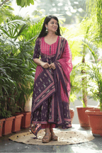 Majestic Diva Purple Ikat Print Anarkali Dupatta Set