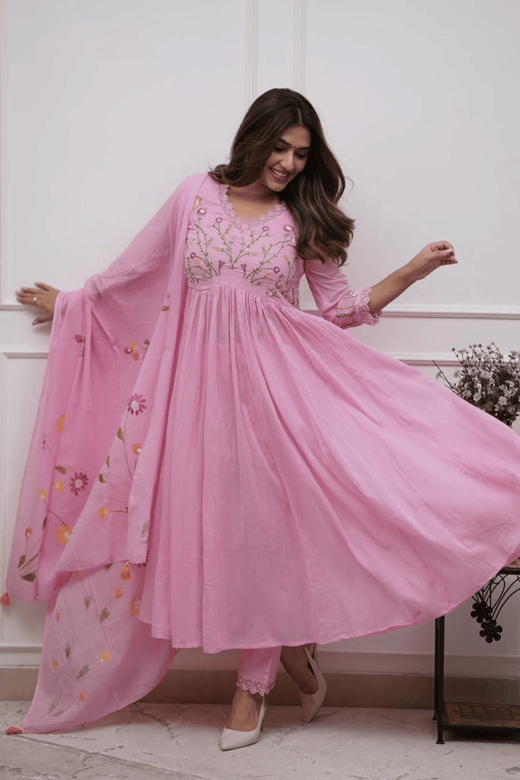 Majestic Divas Blush Petal Pink Anarkali Dupatta Set