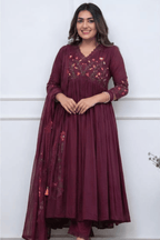 Majestic Divas Royal Wine Embroidered Anarkali Dupatta Set