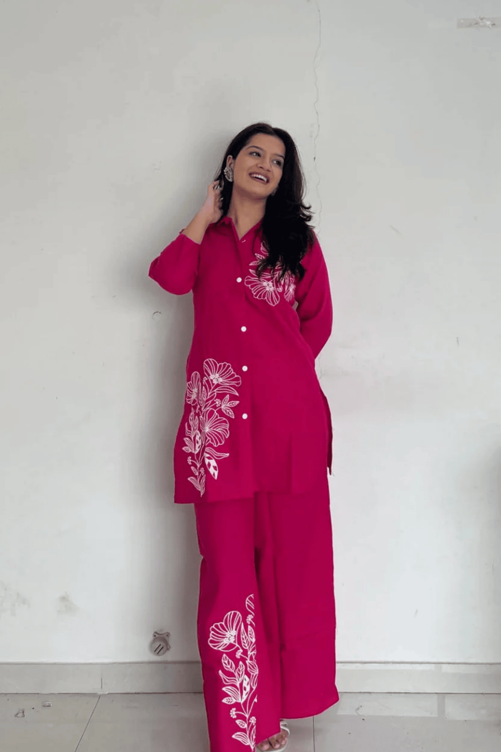 Majestic Diva Hot Pink Floral Print Co-Ord Set