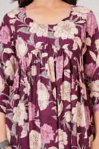 Majestic Divas Cotton Purple Floral Printed Maternity Feeding Kurta Dress with Round Neck & Dual Side Zippers
