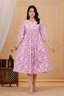 Majestic Divas Cotton Pink with White Floral Printed Maternity Feeding Kurta Dress with Lace V-Neck & Dual Side Zippers