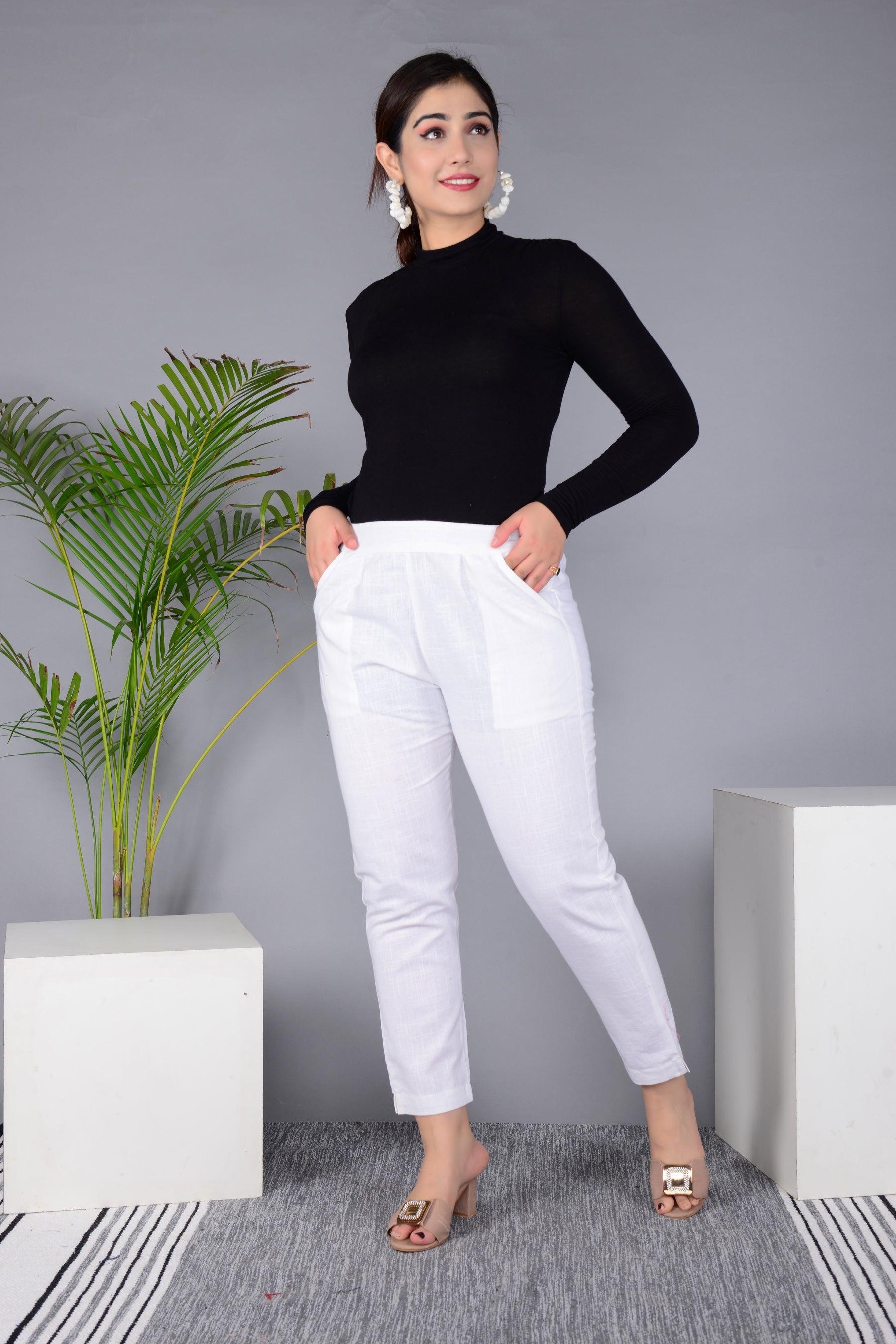 Majestic Diva's Women’s High Waist Classic White Tapered Pants Secondary image