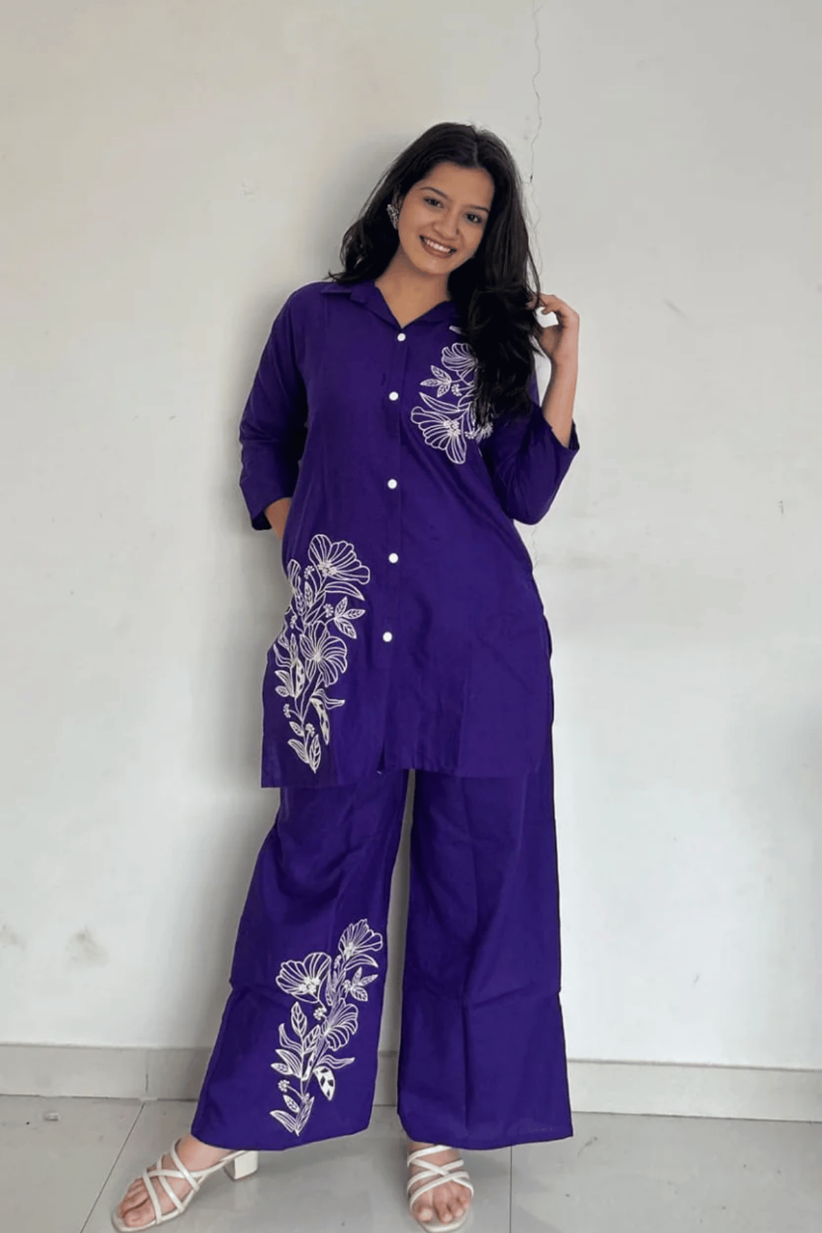 Majestic Diva Purple Floral Print Co-Ord Set