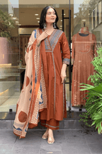 Majestic Diva Rust Brown Embroidered and Printed Dupatta Set