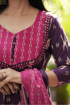 Majestic Diva Purple Ikat Print Anarkali Dupatta Set