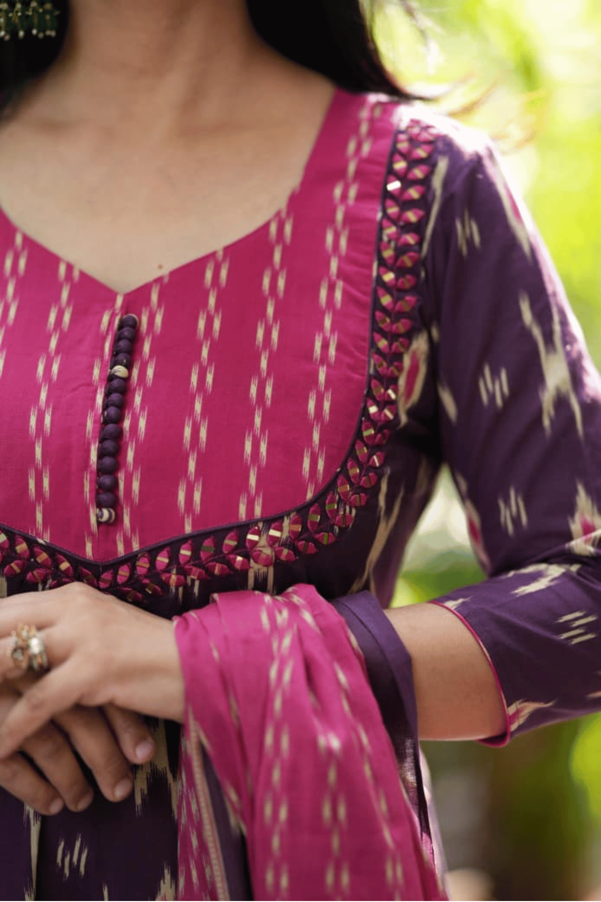 Majestic Diva Purple Ikat Print Anarkali Dupatta Set