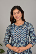 Majestic divas Cotton Navy Blue Floral Printed Maternity Feeding Kurta Dress with Dual Zippers