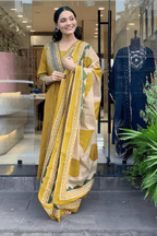 Majestic Diva Mustard Yellow Embroidered and Printed Dupatta set