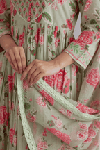 Majestic Diva's Sage Green Floral Printed Dupatta Set