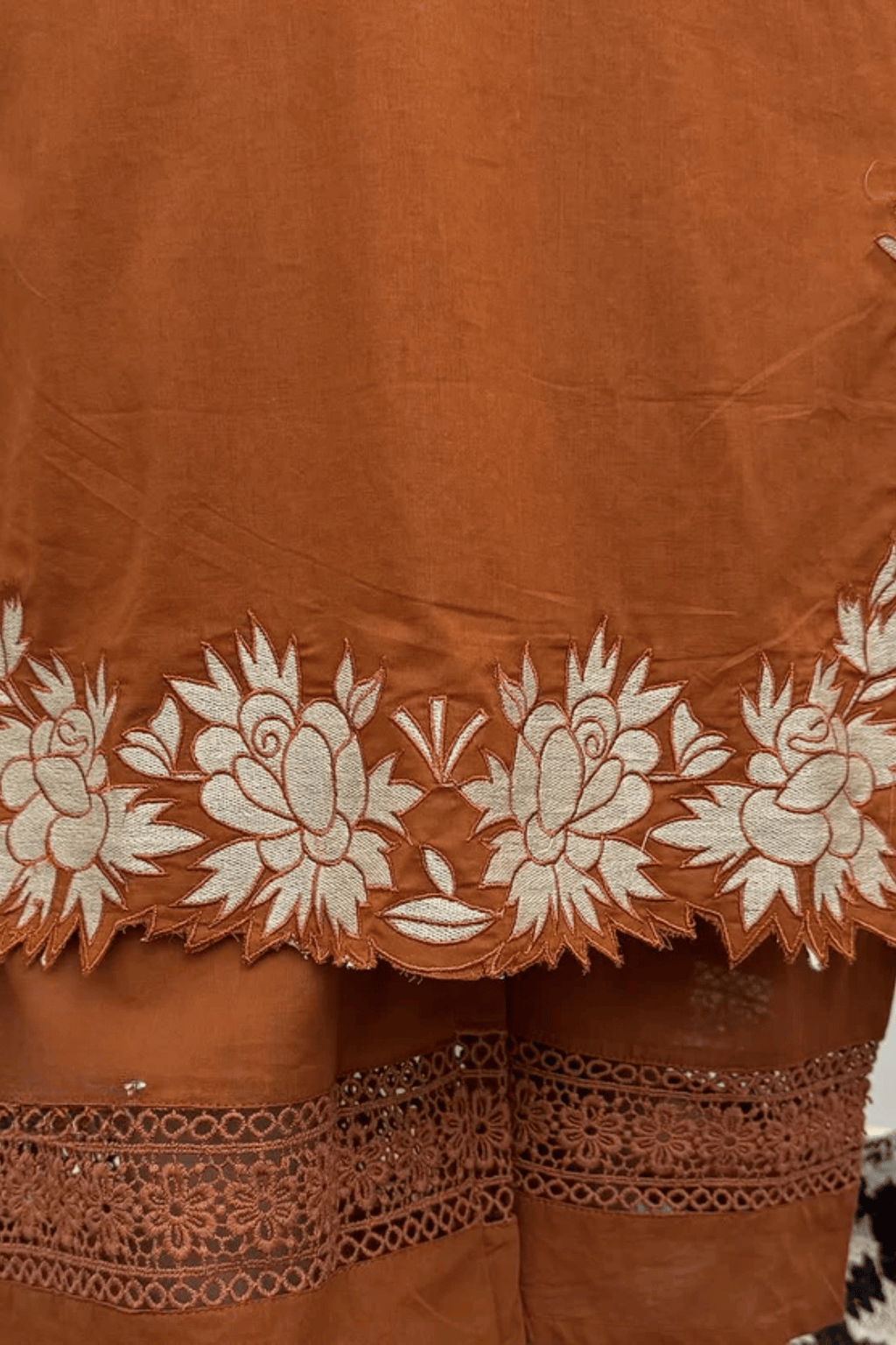 Majestic Diva Rust Brown Floral Embroidered Kurta Set with Dupatta