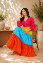 Rainbow Bloom Cotton Tiered Maxi Dress
