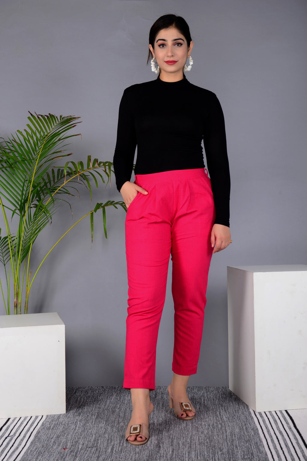 Majestic Diva's Women’s High Waist Hot Pink Tapered Pants