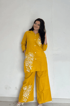 Majestic Diva Mustard Yellow Floral Print Co-Ord Set