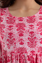 Majestic divas Cotton Pink Floral Maternity Feeding Kurta Dress with Dual Zippers