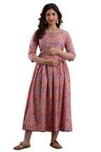 Majestic divas Cotton Peach Floral Maternity Feeding Kurta Dress with Dual Zippers