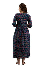 Majestic divas Cotton Navy Blue Floral Maternity Feeding Kurta Dress with Dual Zippers