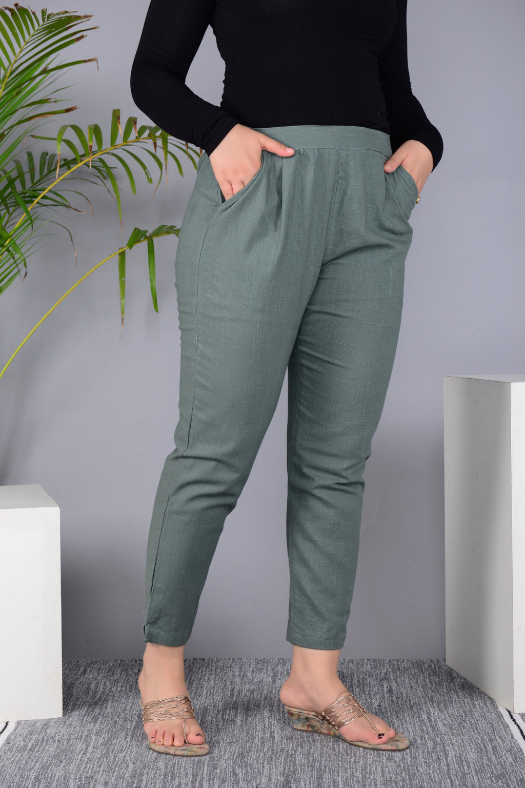 Majestic Diva's Women’s High Waist Dusty Grey Tapered Pants