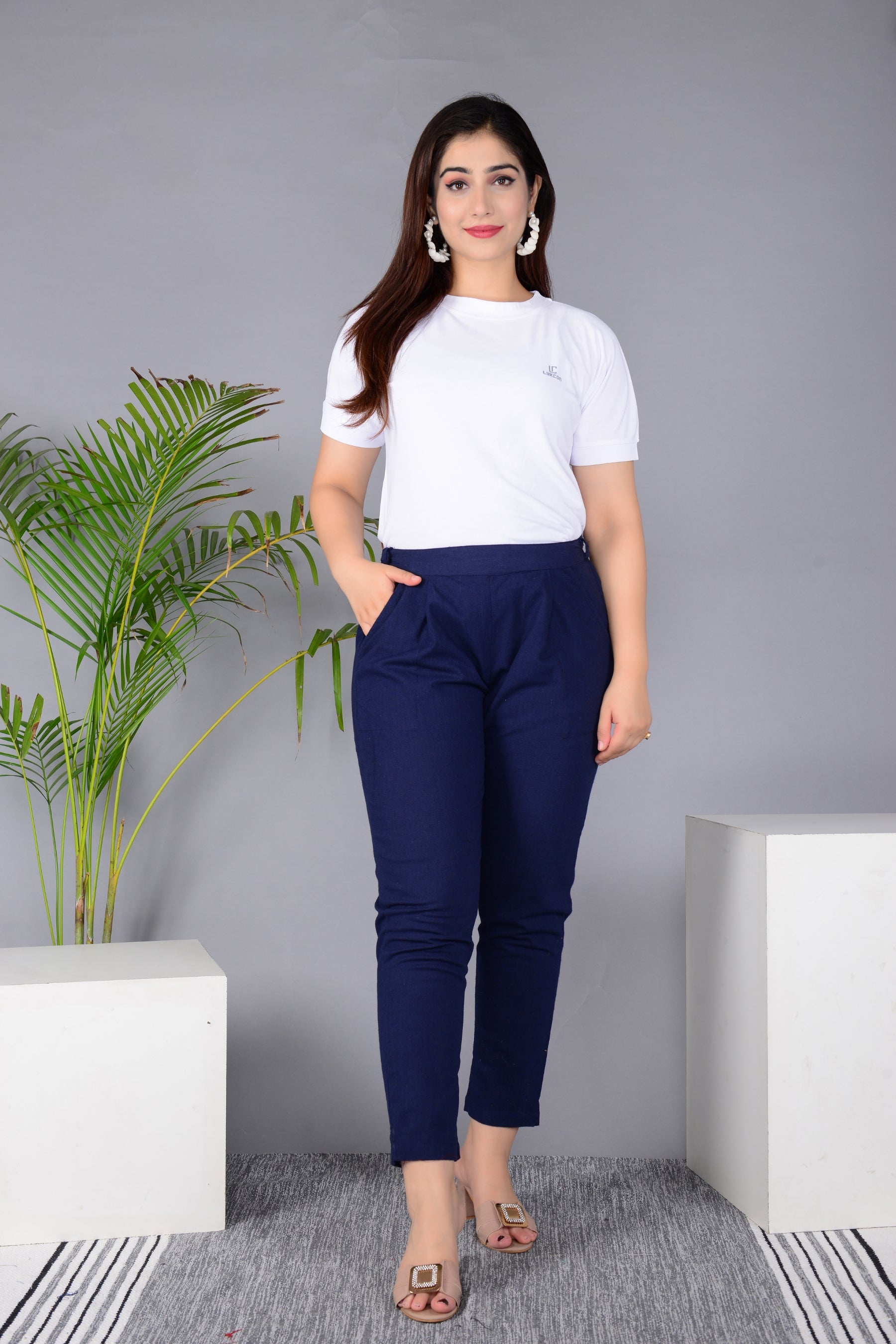 Majestic Diva's Women’s High Waist Classic Navy Blue Tapered Pants