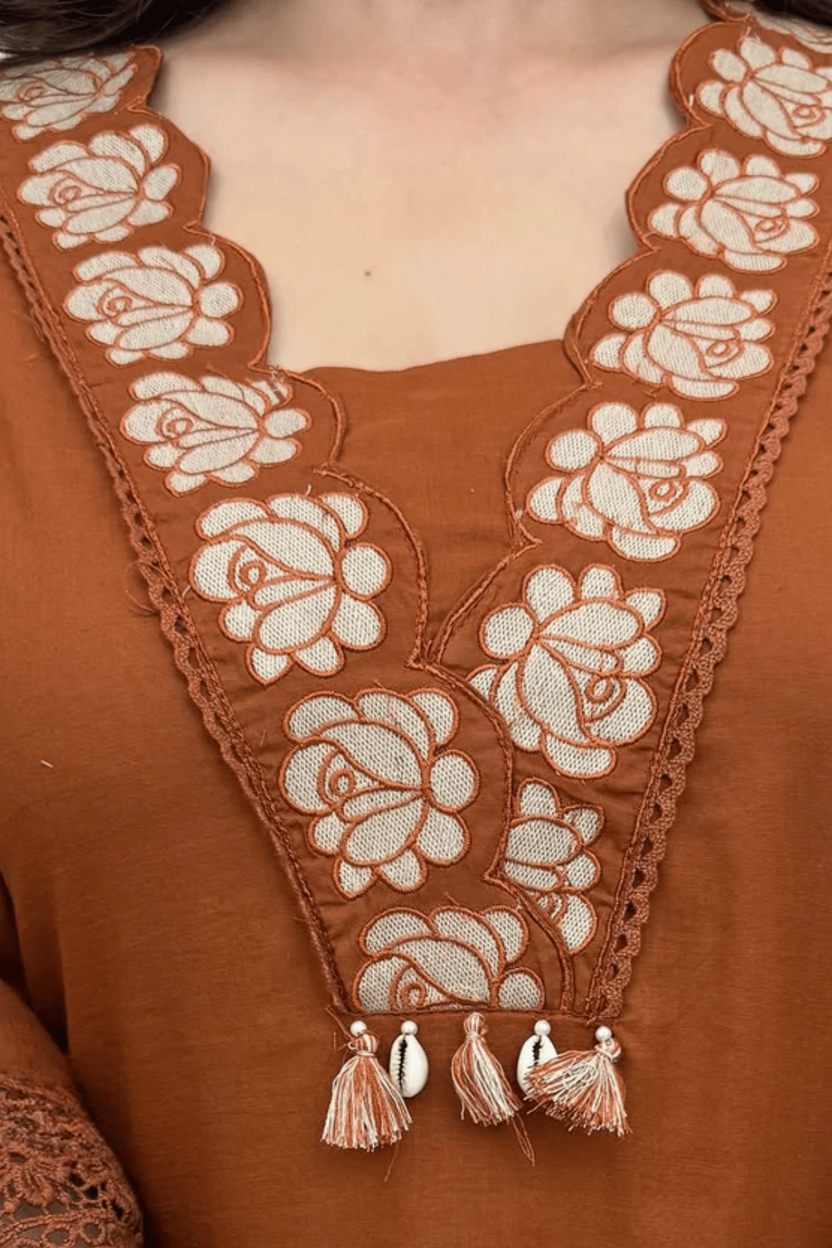 Majestic Diva Rust Brown Floral Embroidered Kurta Set with Dupatta