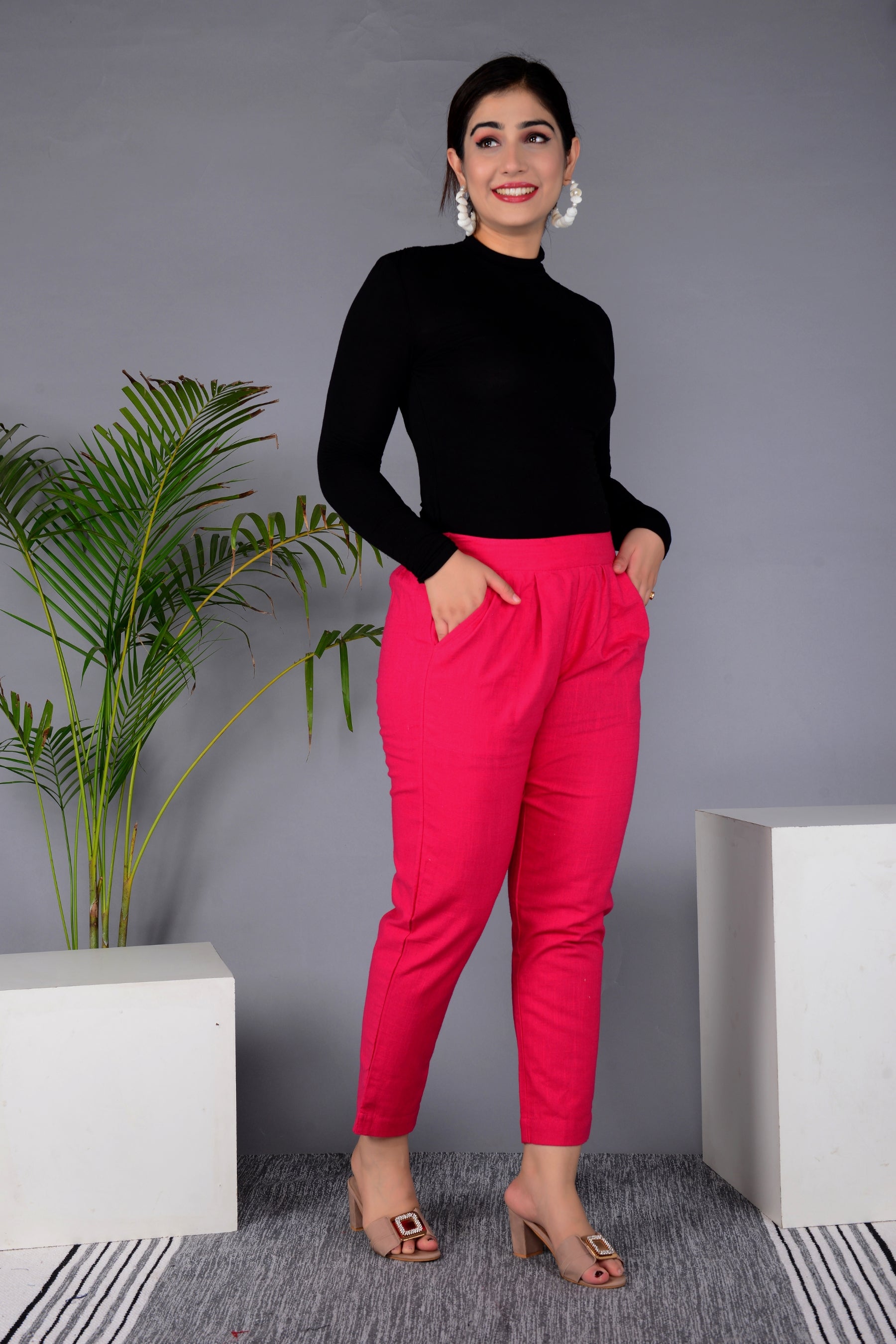 Majestic Diva's Women’s High Waist Hot Pink Tapered Pants Secondary image