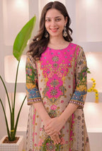 Beige Multicolor Muslin Cotton Noori Anarkali Dupatta Set