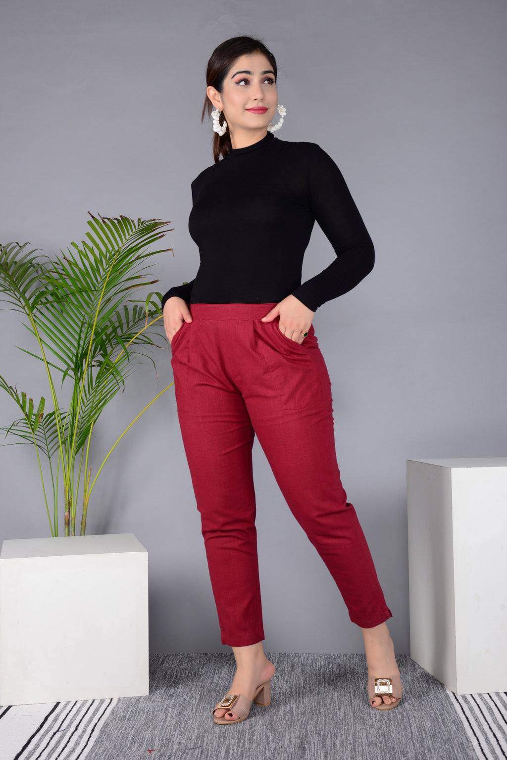 Majestic Diva's Women’s High Waist Bold Red Tapered Pants