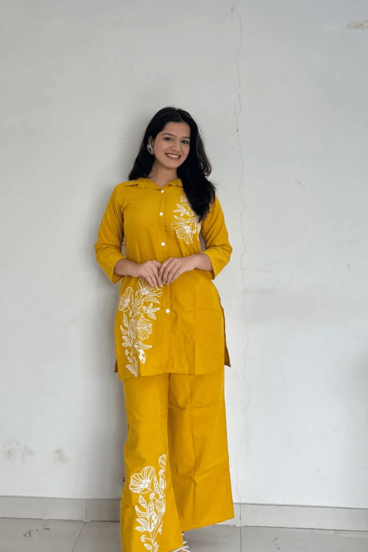 Majestic Diva Mustard Yellow Floral Print Co-Ord Set