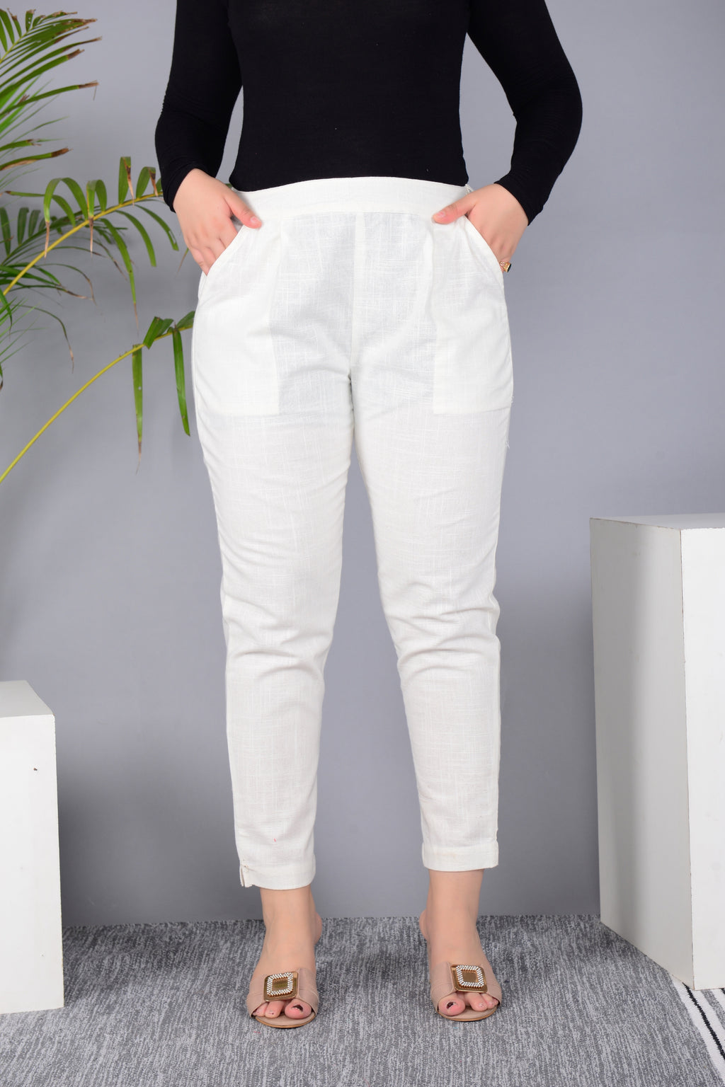 Majestic Diva's Women’s High Waist Off-White Tapered Pants
