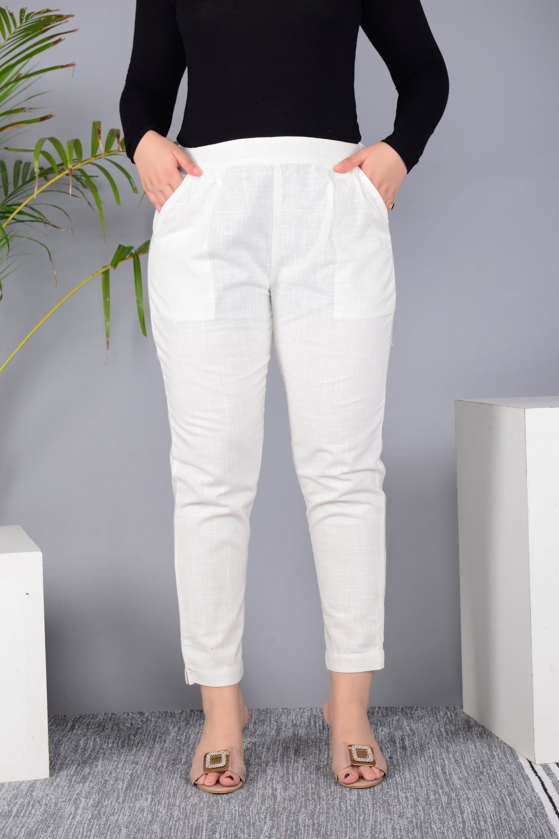 Majestic Diva's Women’s High Waist Off-White Tapered Pants