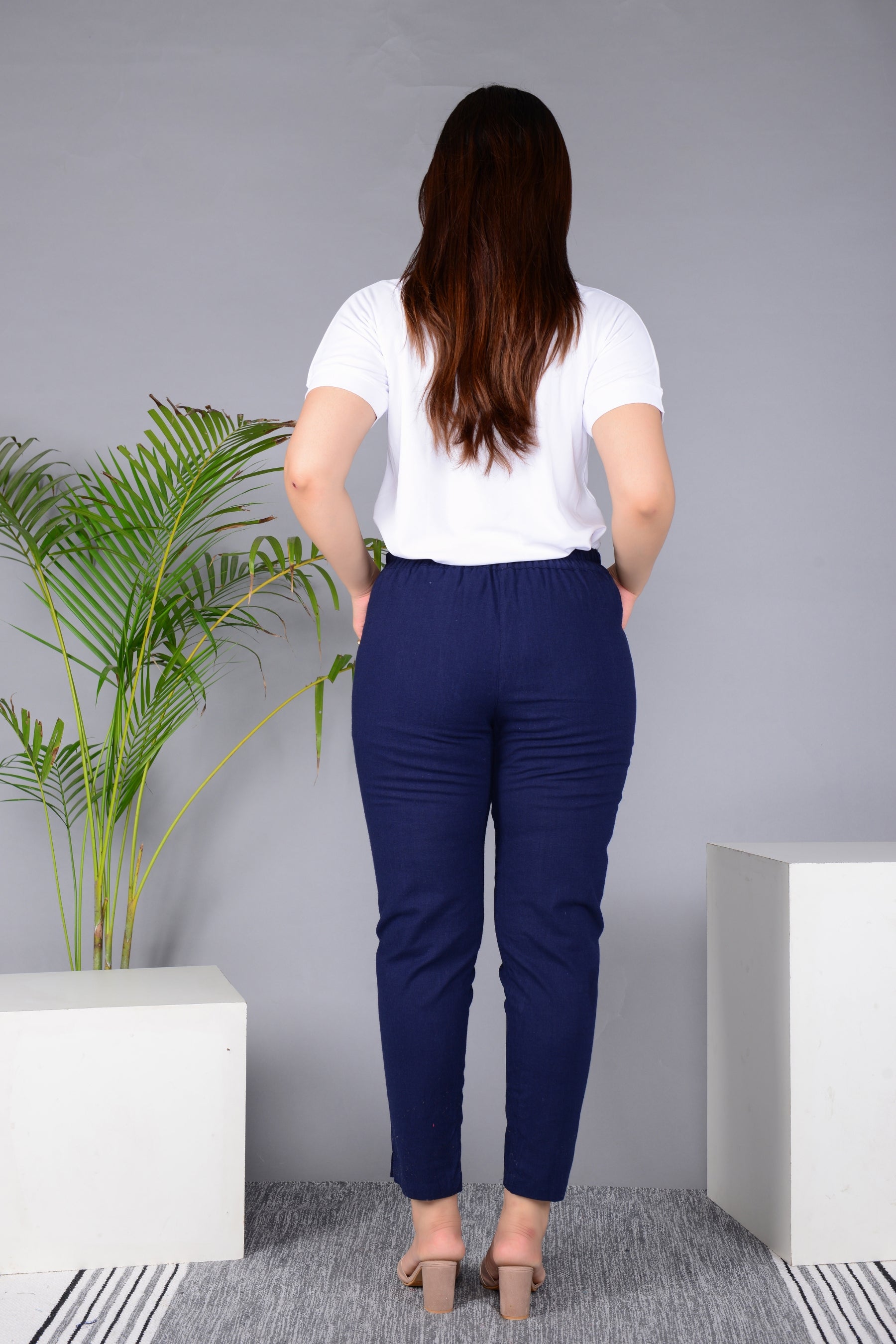 Majestic Diva's Women’s High Waist Classic Navy Blue Tapered Pants