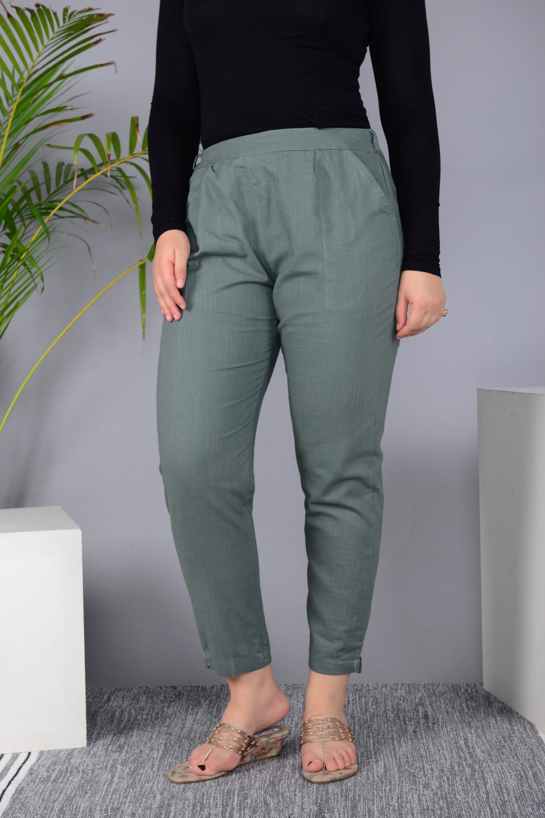 Majestic Diva's Women’s High Waist Dusty Grey Tapered Pants