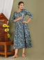 Majestic divas  Cotton Teal Green Floral Maternity Feeding Kurta Dress with Dual Zippers