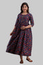 Majestic divas Cotton Navy Blue Floral Maternity Feeding Kurta Dress with Dual Zippers