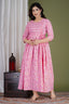 Majestic divas Cotton Pink Floral Buta Printed Maternity Feeding Kurta Dress with Dual Zippers