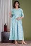 Majestic divas Cotton Sky Blue  Printed Maternity Feeding Kurta Dress with Dual Zippers