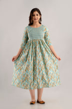 Majestic divas Cotton Pastel Sky Blue Printed Maternity Feeding Kurta Dress with Dual Zippers
