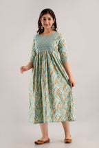 Majestic divas Cotton Pastel Sky Blue Printed Maternity Feeding Kurta Dress with Dual Zippers
