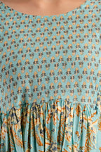 Majestic divas Cotton Pastel Sky Blue Printed Maternity Feeding Kurta Dress with Dual Zippers