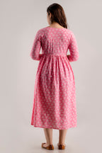 Majestic divas Rayon Rose Pink Printed Maternity Feeding Kurta Dress with Dual Zippers