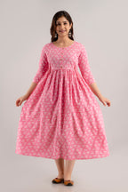 Majestic divas Rayon Rose Pink Printed Maternity Feeding Kurta Dress with Dual Zippers