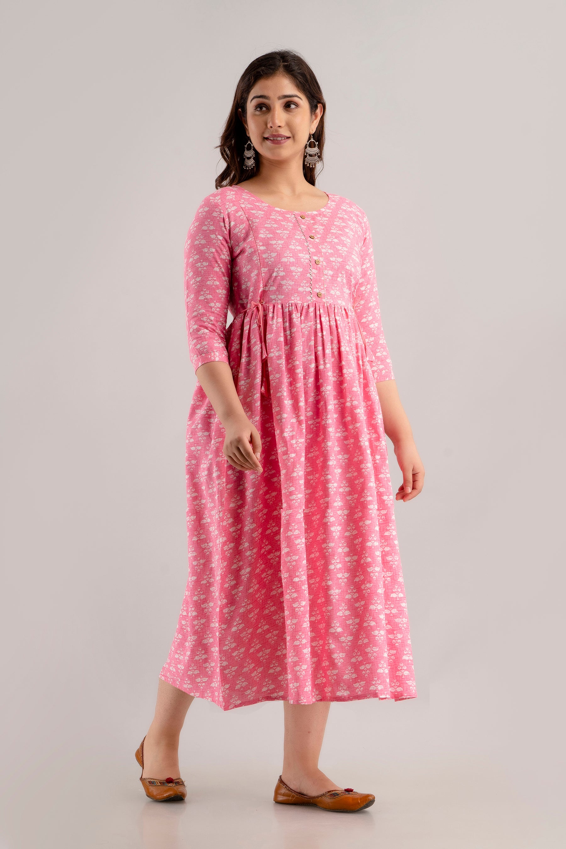Majestic divas Rayon Rose Pink Printed Maternity Feeding Kurta Dress with Dual Zippers Main image