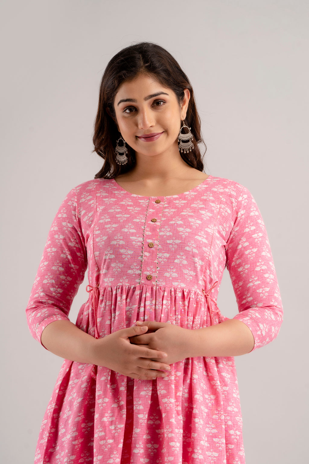 Majestic divas Rayon Rose Pink Printed Maternity Feeding Kurta Dress with Dual Zippers